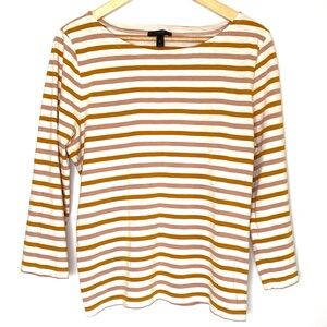 J. Crew Women's 100% Cotton 3/4 Sleeve Top - Gold, Pink & Cream Striped | Sz XL